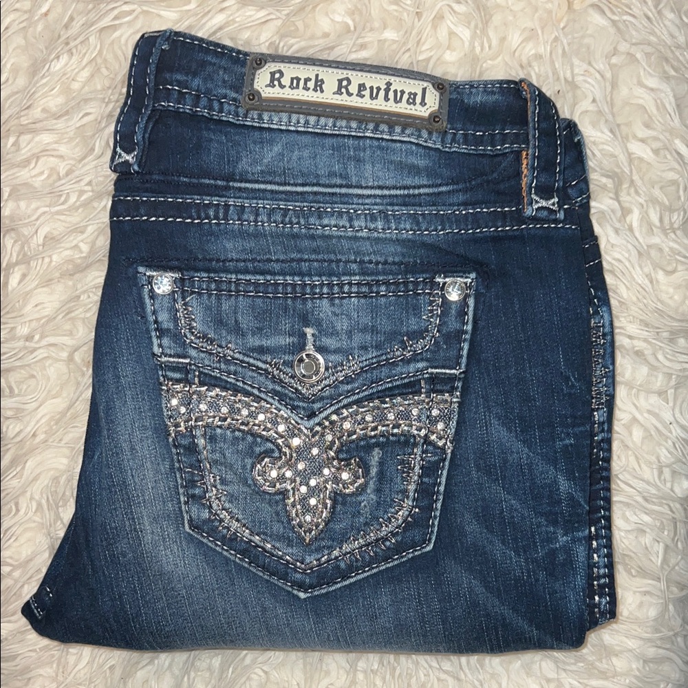 Rock Revival Kerra Skinny Size 36 Excellent Condition Gold/Silver Cream Bling